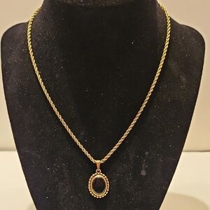 NAPIER Antigued Goldtone & Black Oval Pendant Necklace